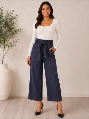 Jules & Leopold dark denim Paperbag Tie Waist Cropped Dress Pants Women’s Small